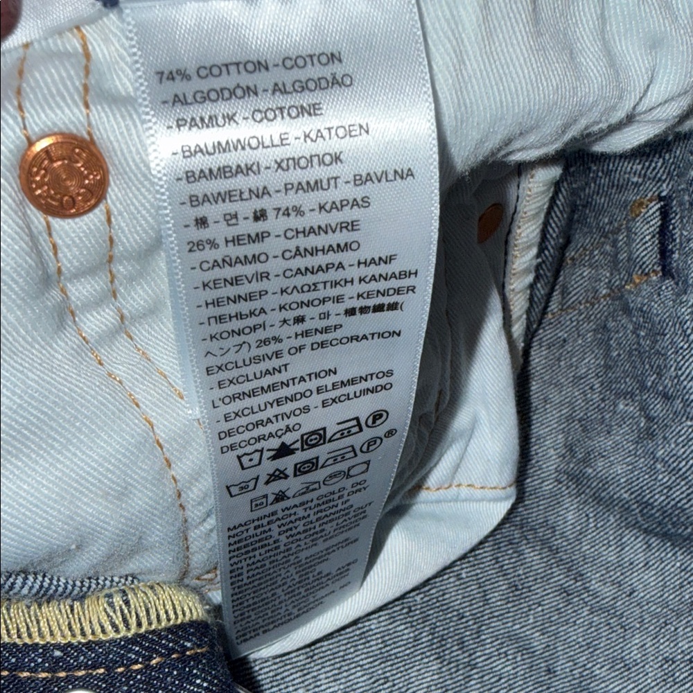 Levi's 501 Dark Blue Selvedge Jeans Cotton Hemp Men’s Size 33 x 34 - Picture 9 of 9